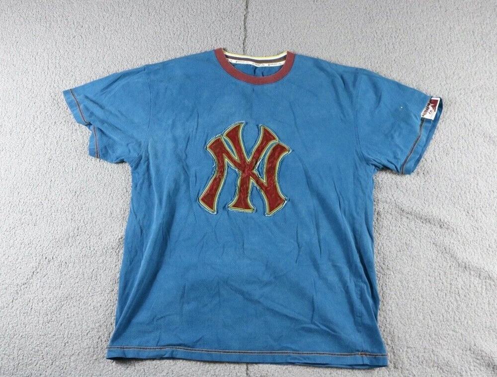 VTG Majestic Homebase Collection T Shirt Mens L Blue NY Yankees Embroidered Logo